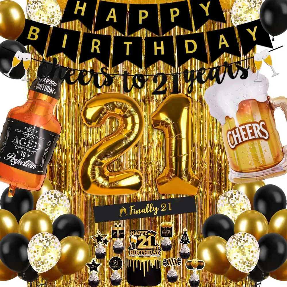 Happy Birthday 21st Birthday Decorations (Black and Gold)